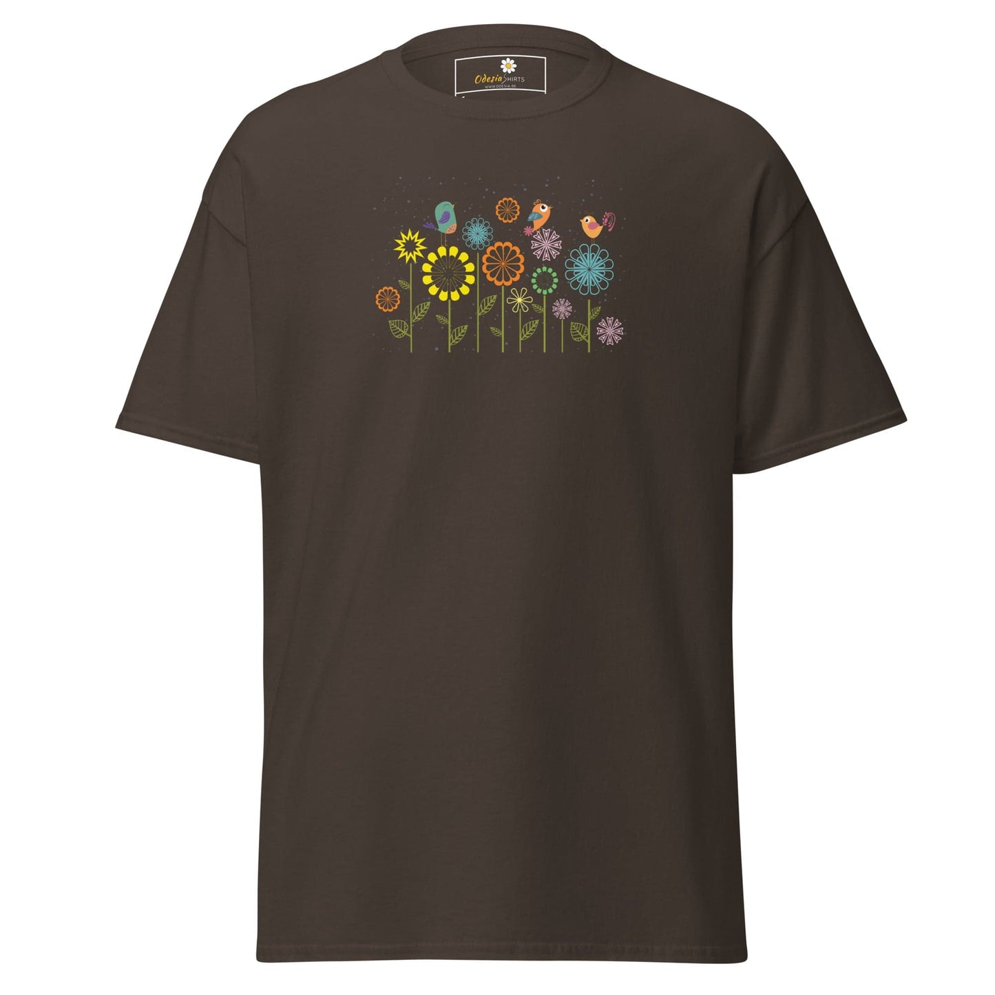 Unisex classic tee - ANIMALS BIRDS ON FLOWERS - REGULAR - Dark Chocolate / S