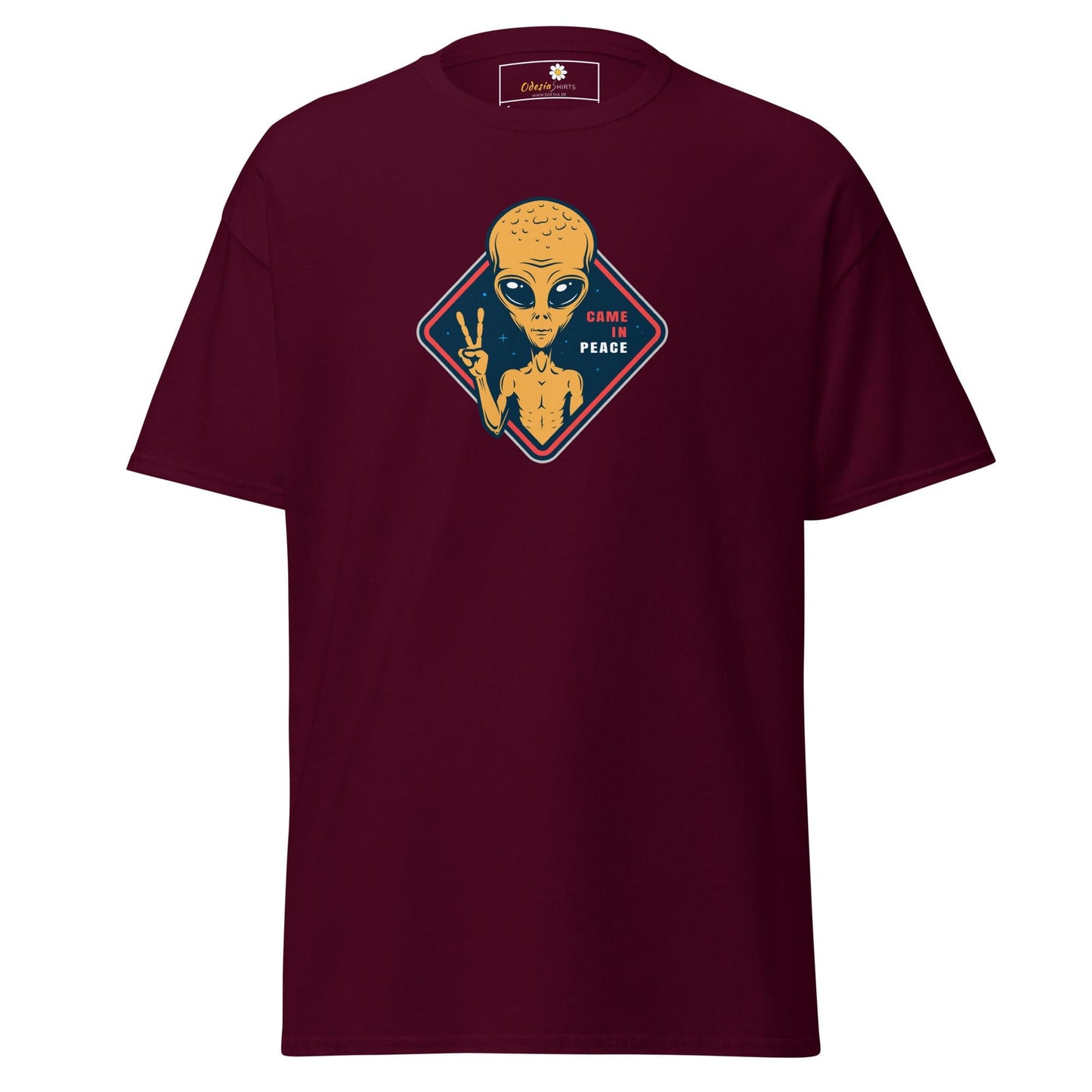 Unisex classic t-shirt - SPACE ALIENS COME IN PEACE - REGULAR - Maroon / S