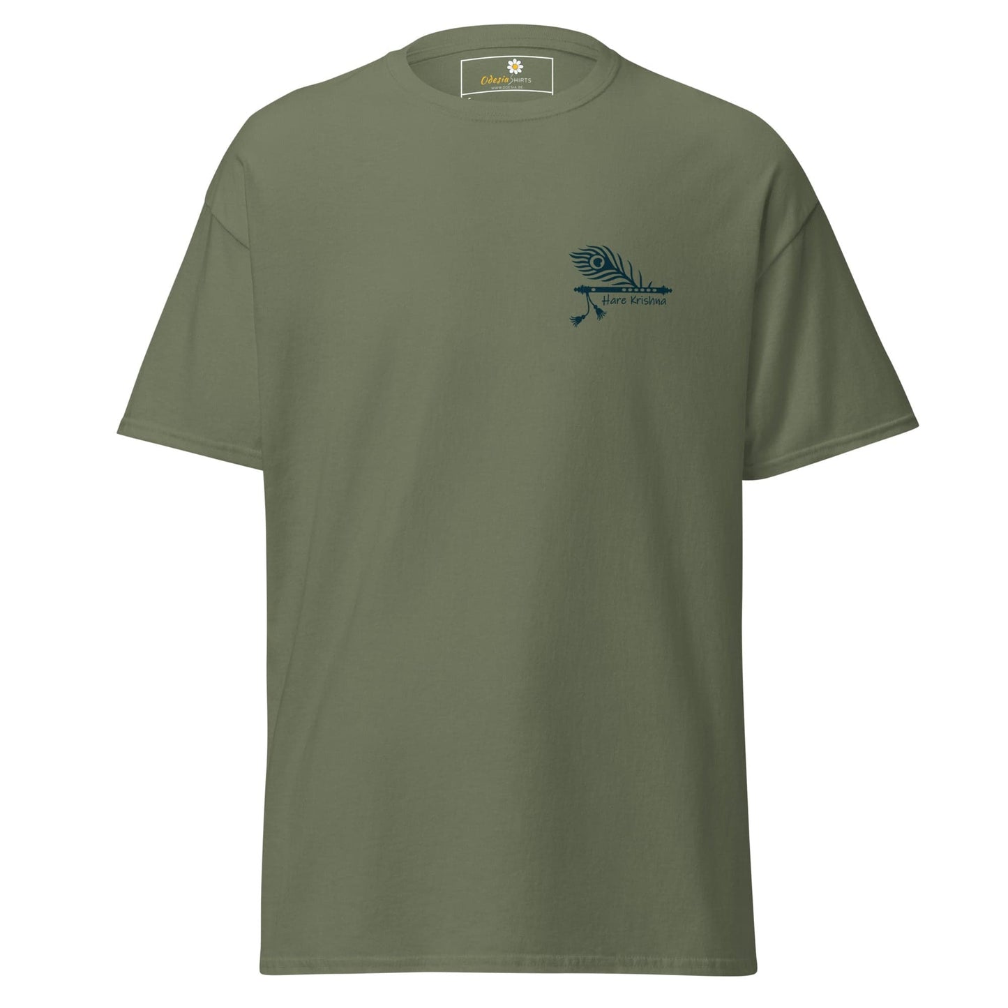 Unisex classic tee - SPIRITUAL KRISHNA’S FLUTE POCKET - REGULAR - Military Green / S