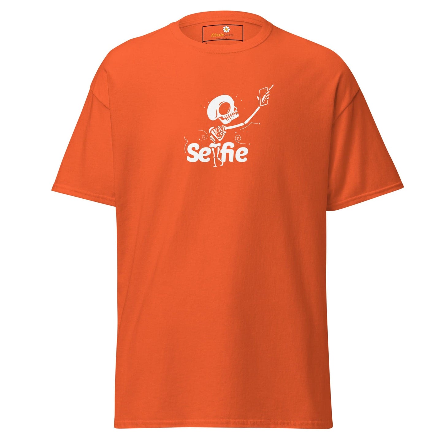 Unisex classic t-shirt - SKULL SELFIE - REGULAR - Orange / S