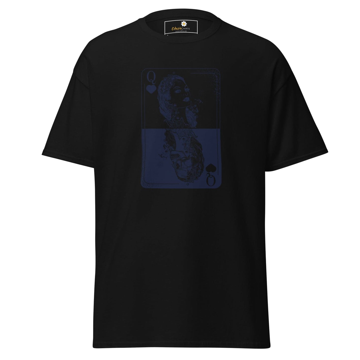 Black T-shirt with playing card graphic for men and women in size S to XL