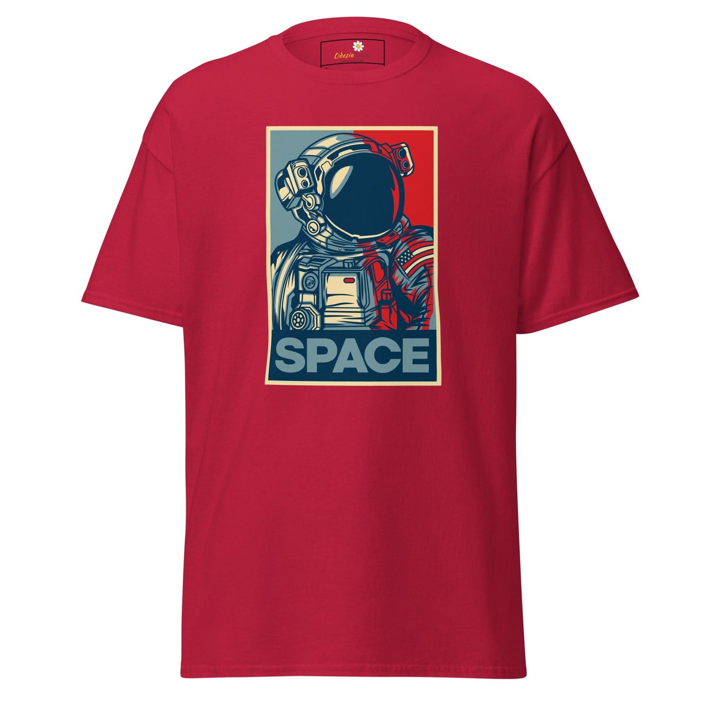 Red T-shirt with astronaut graphic from T-SHIRT DESIGN TEE for Men and Women in sizes S to XL