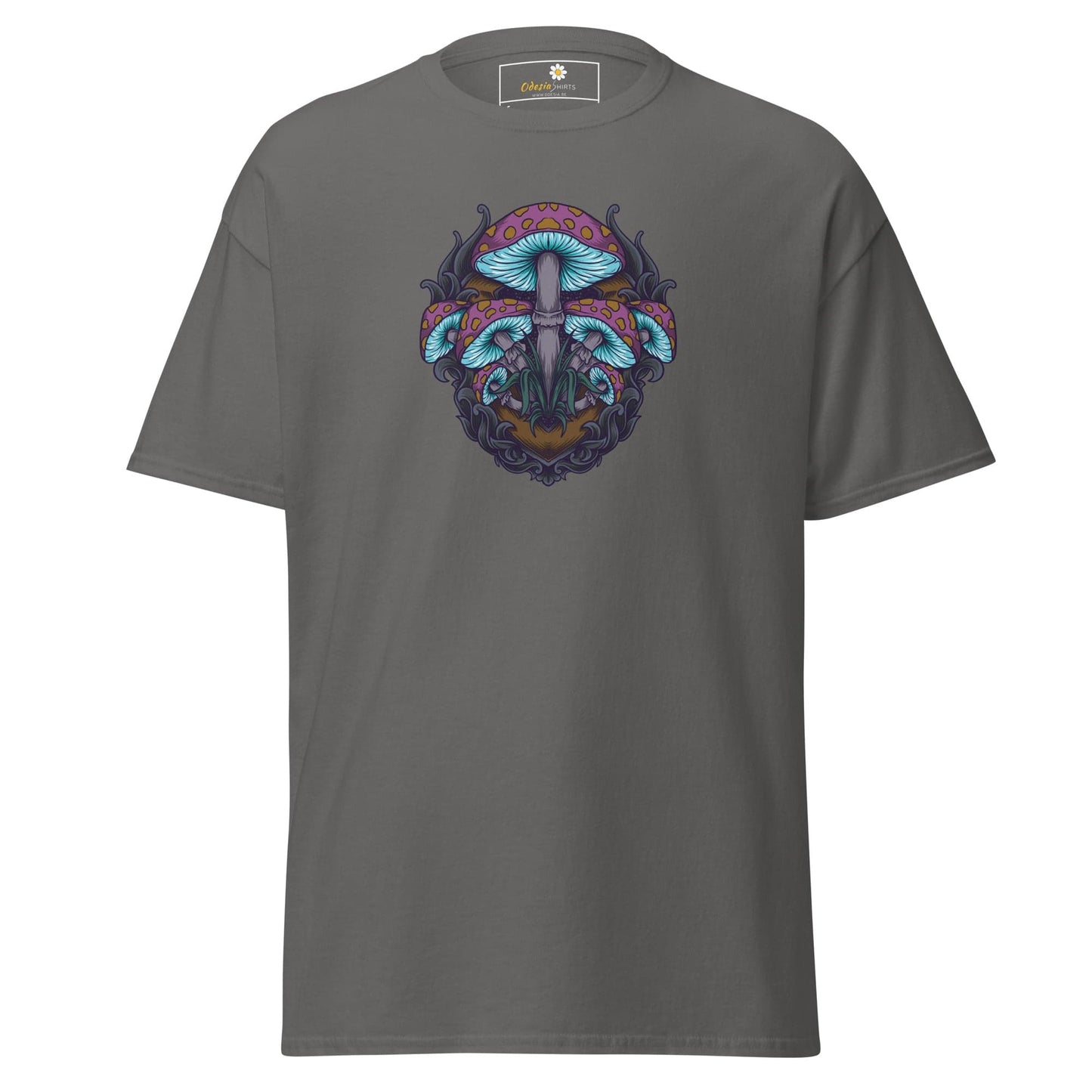 Gray T-shirt with mushroom graphic from T-SHIRT DESIGN TEE for Men and Women