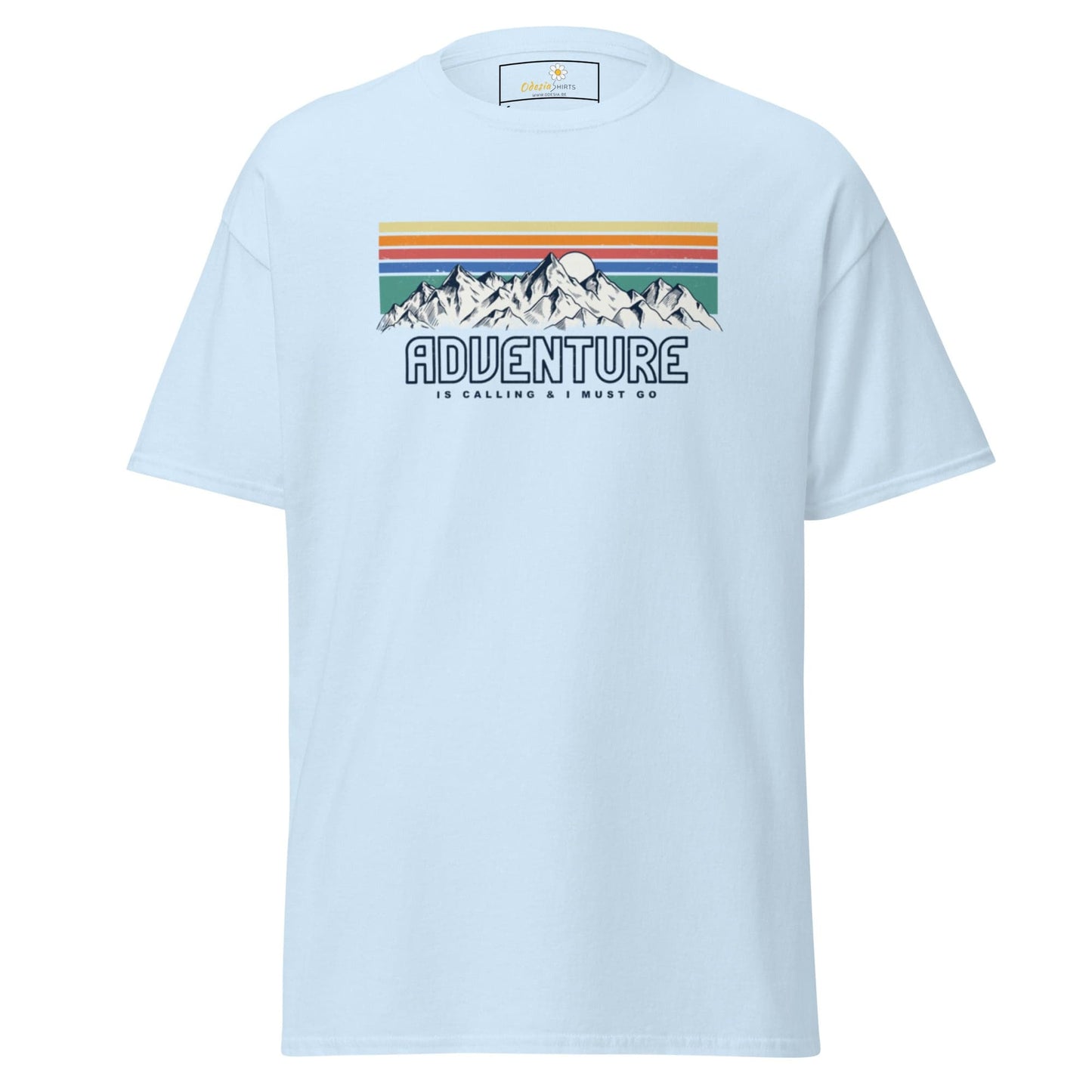 Light blue T-shirt with mountain graphic from T-SHIRT DESIGN TEE for men and women
