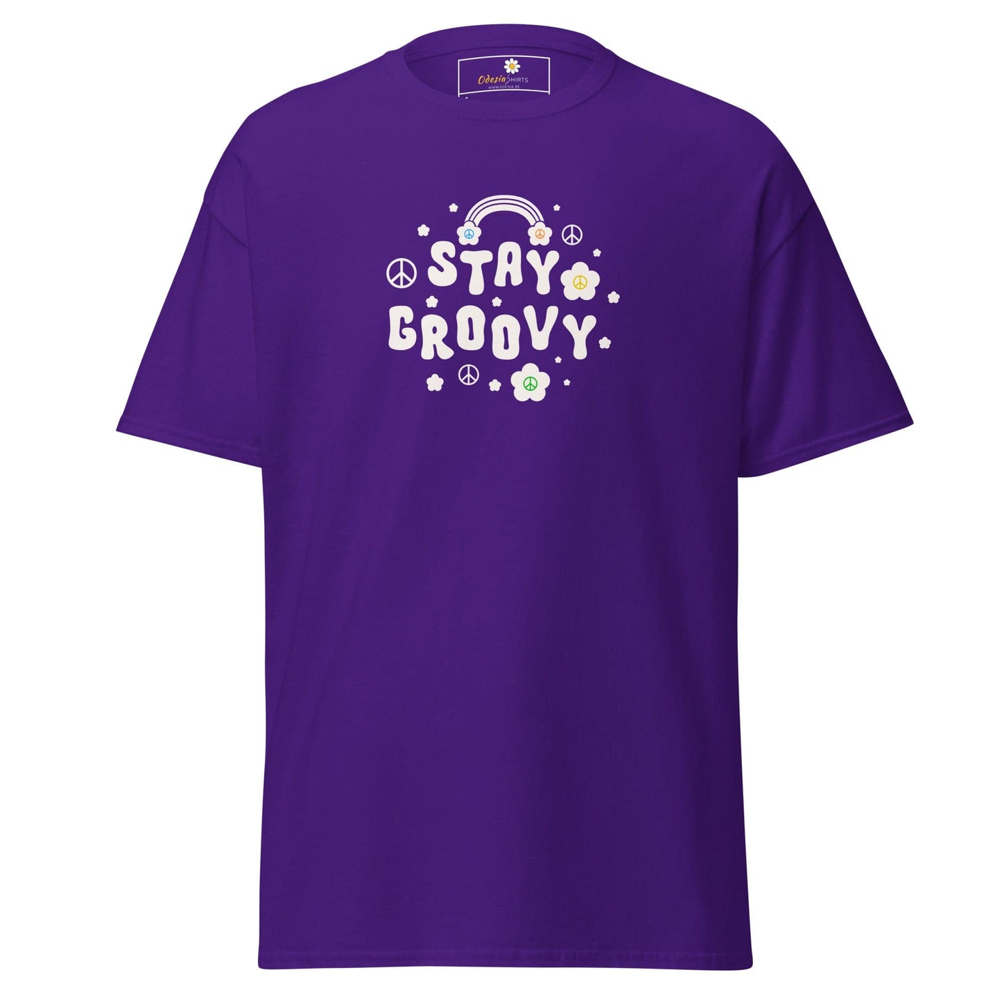 Unisex classic t-shirt - POSITIVE STAY GROOVY FLOWERS - REGULAR - Purple / S