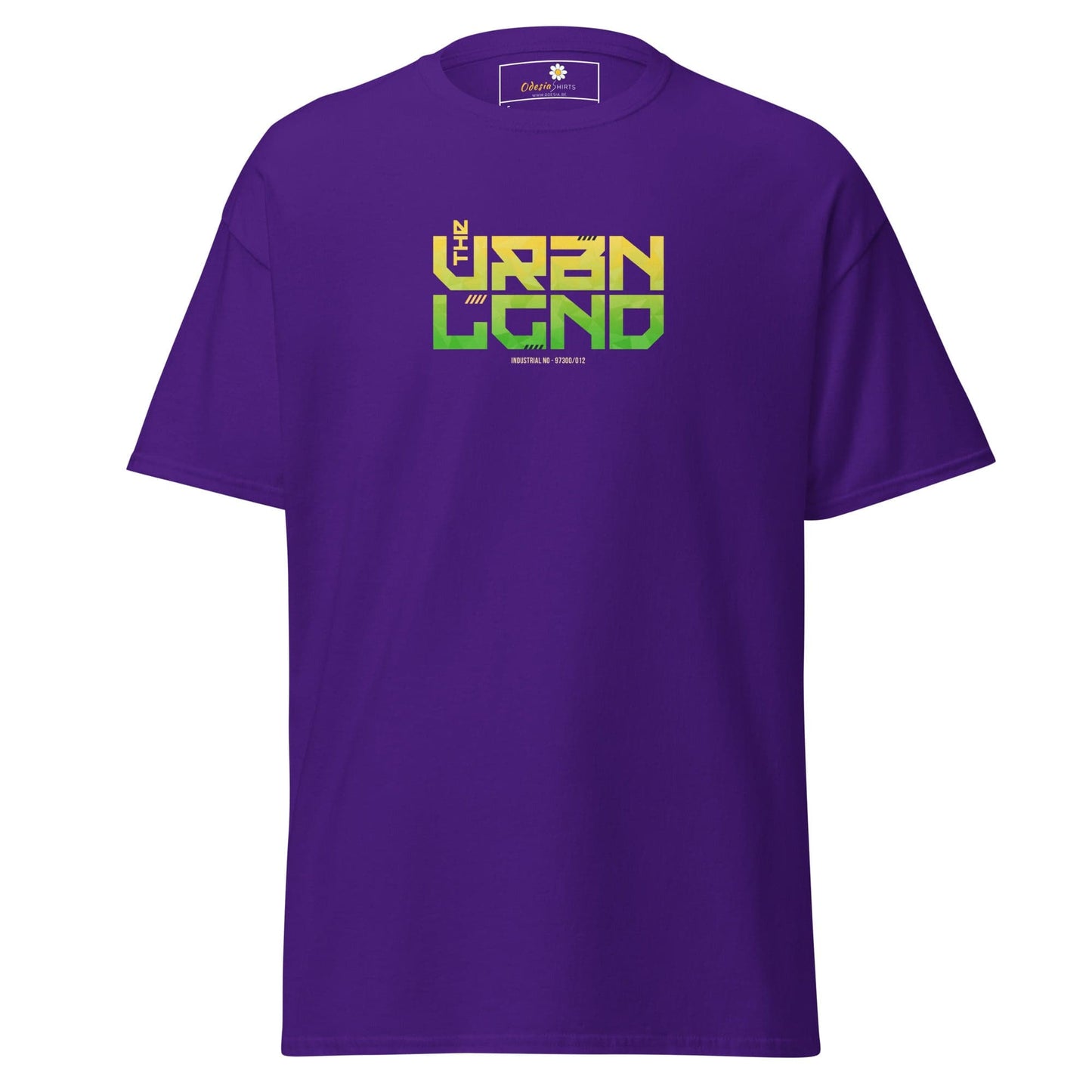 Purple T-shirt with graphic print, suitable for men and women, available in sizes S to XL