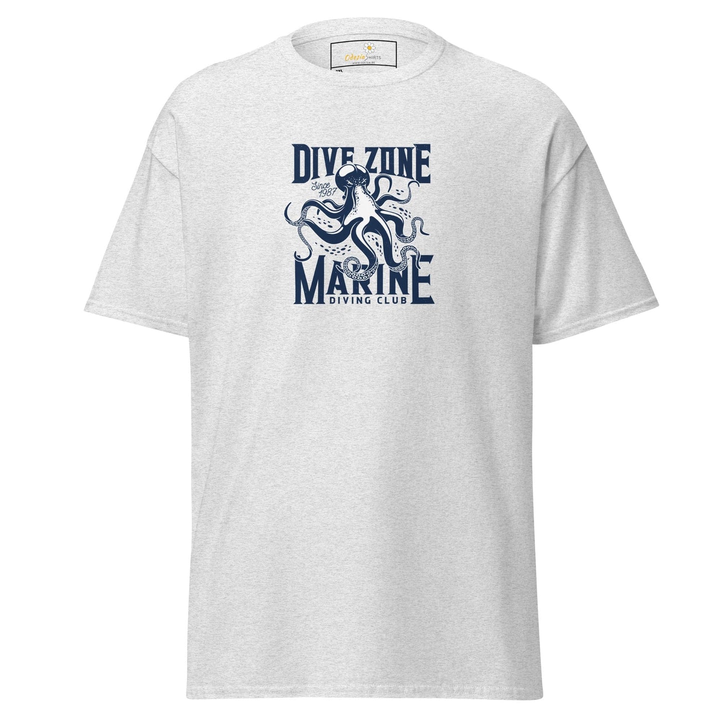 White t-shirt with octopus graphic.