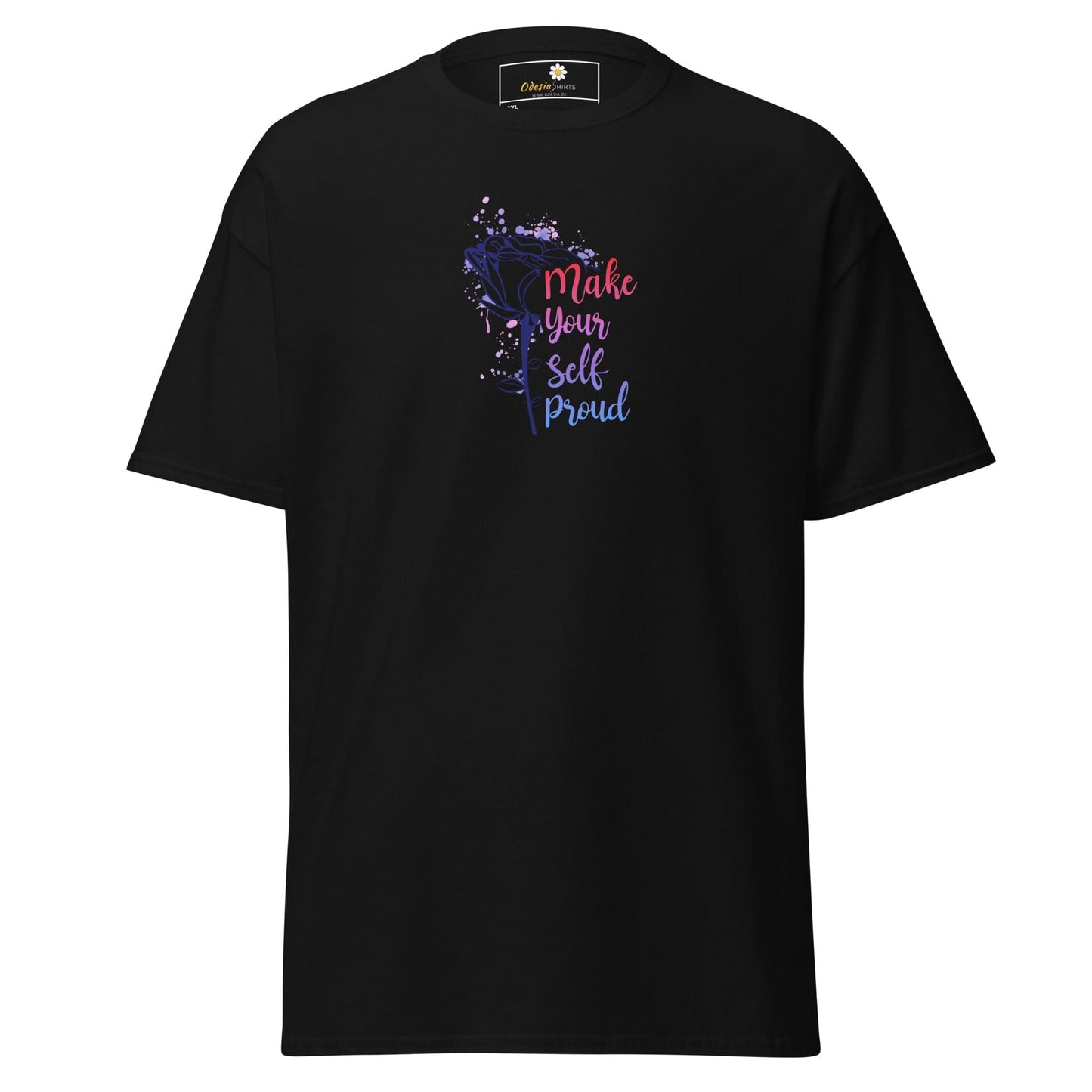 Black T-shirt with floral design for men and women in 2XL to 5XL sizes