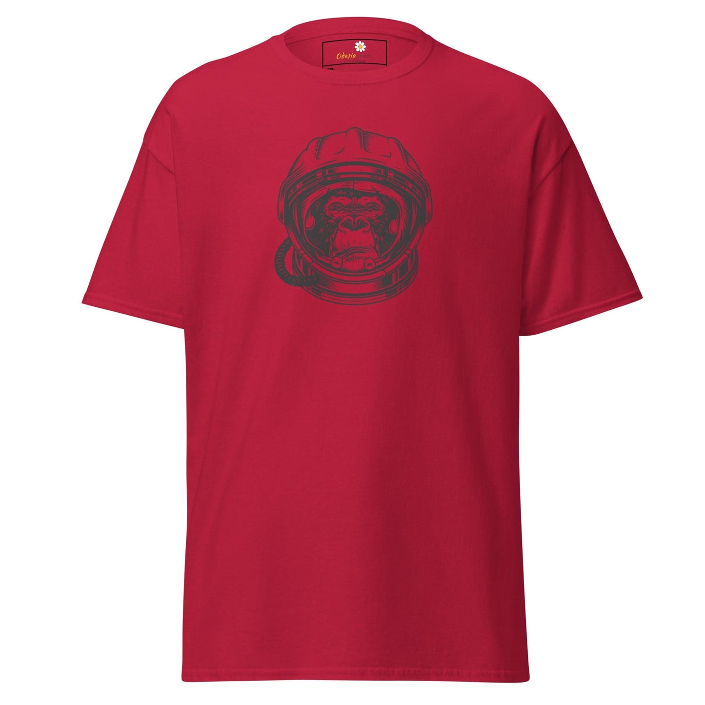 Red T-shirt with astronaut monkey graphic for Men and Women in 2XL to 5XL sizes