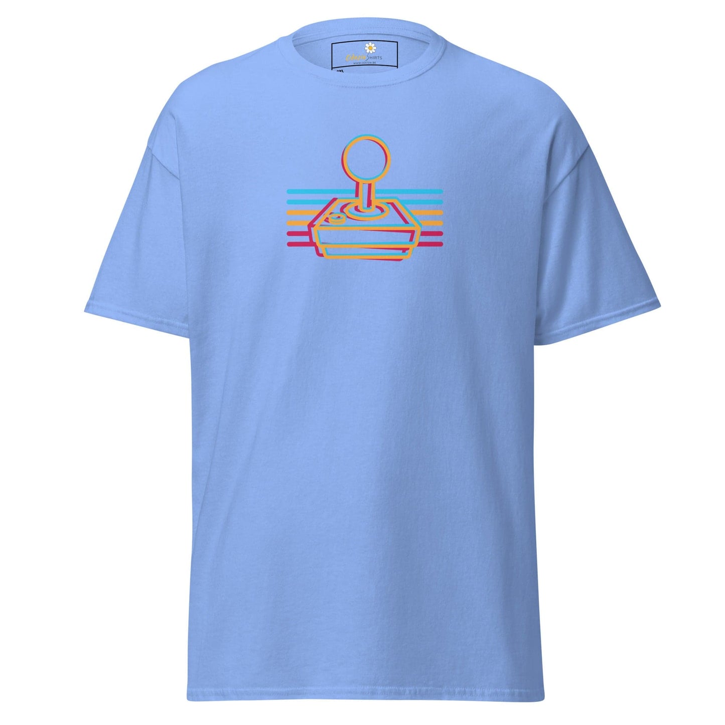 Light blue t-shirt with retro joystick design.