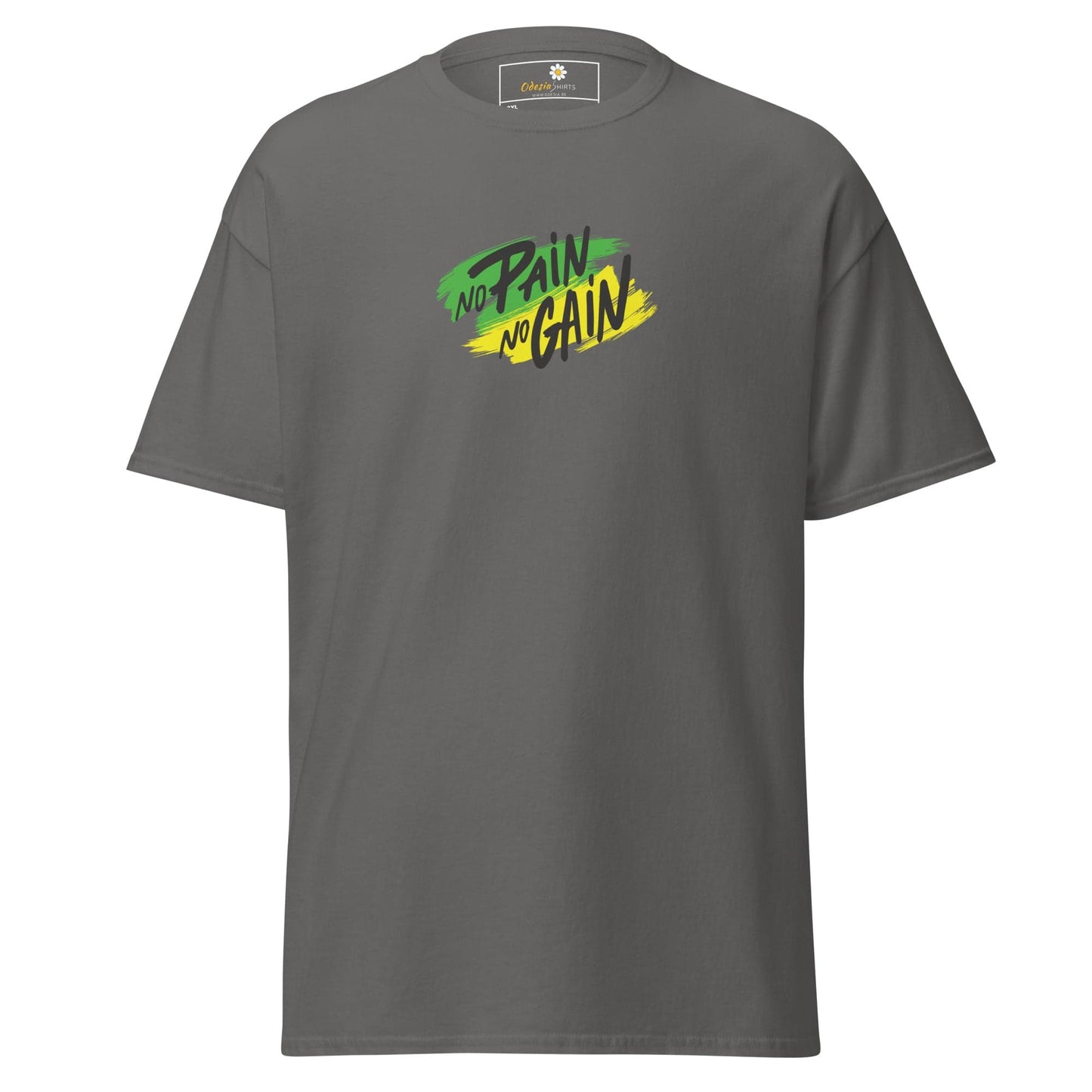 Gray T-shirt with No Pain No Gain graphic, size 2XL to 5XL, for Men and Women