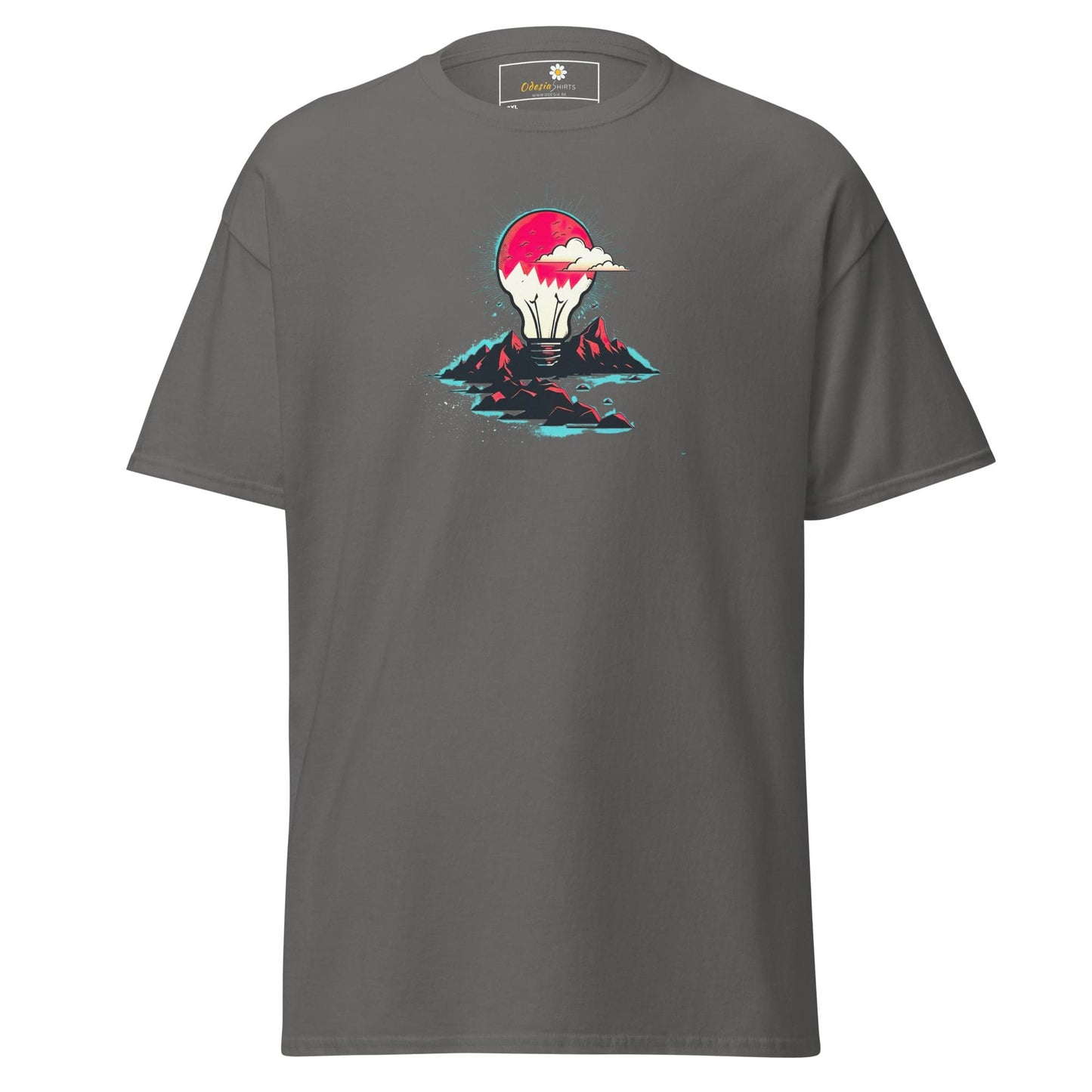Gray T-shirt with lightbulb graphic, suitable for Men and Women in 2XL to 5XL sizes
