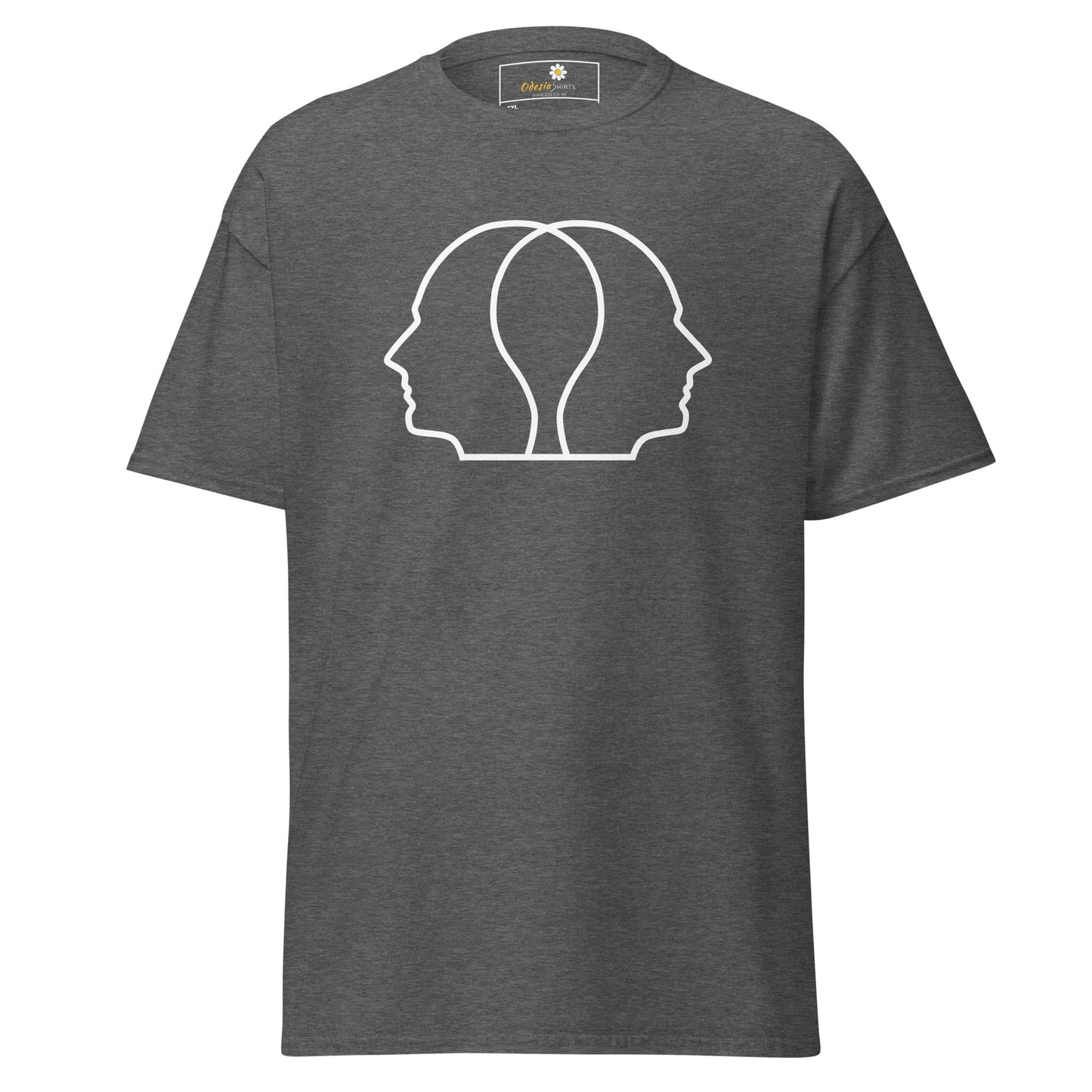 Gray T-shirt with white head outline design for Men and Women in 2XL to 5XL sizes