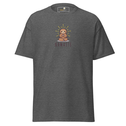 Gray t-shirt with sloth design.