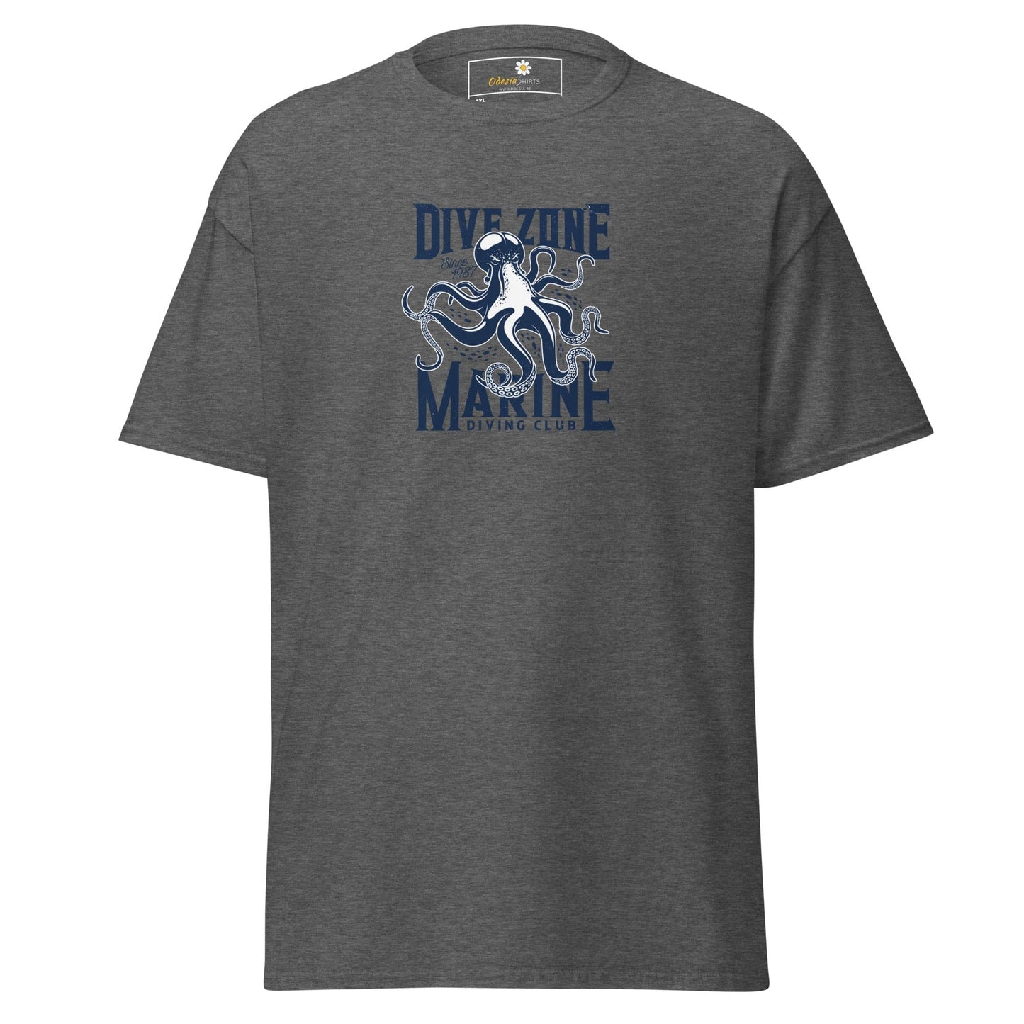 Gray t-shirt with octopus graphic.