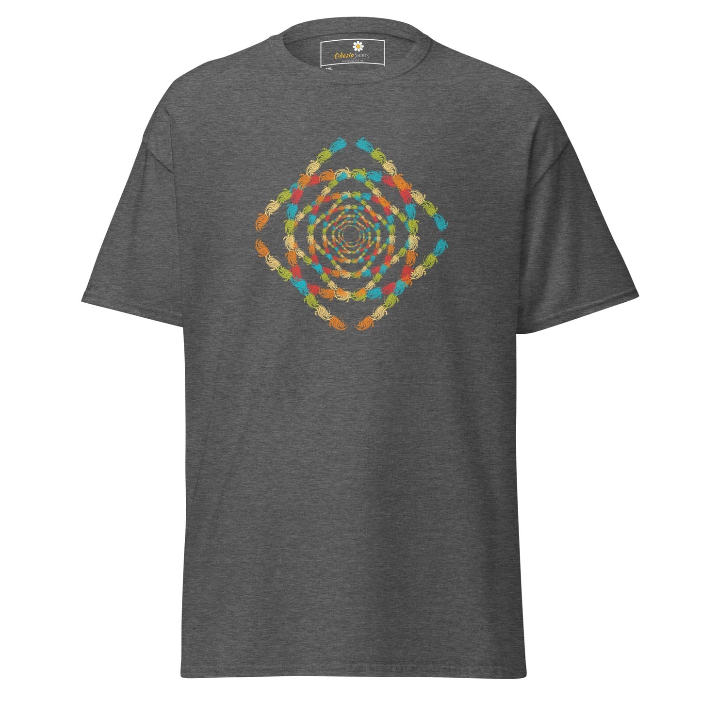 Gray T-shirt with colorful square pattern from T-SHIRT DESIGN TEE for Men and Women
