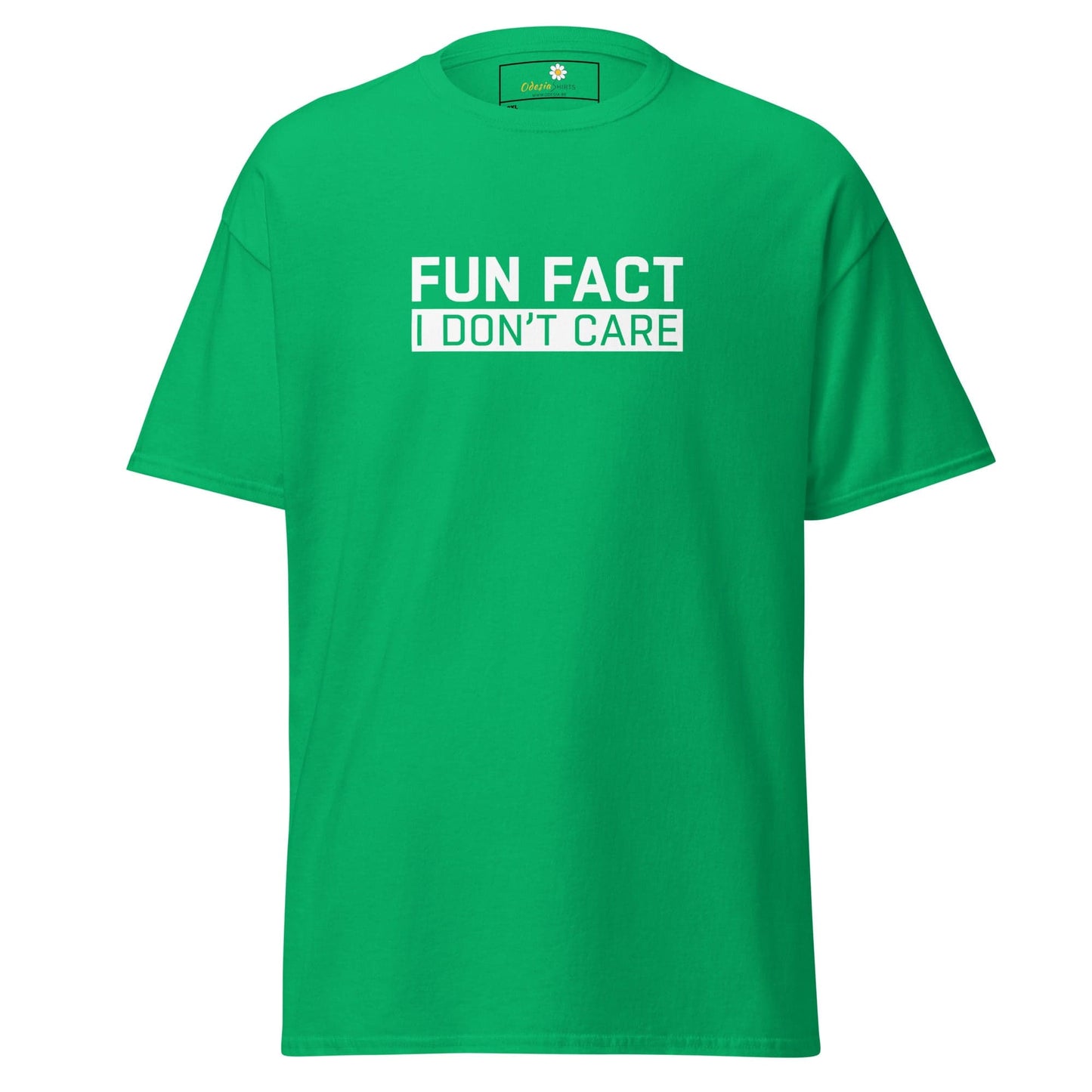 Green t-shirt.