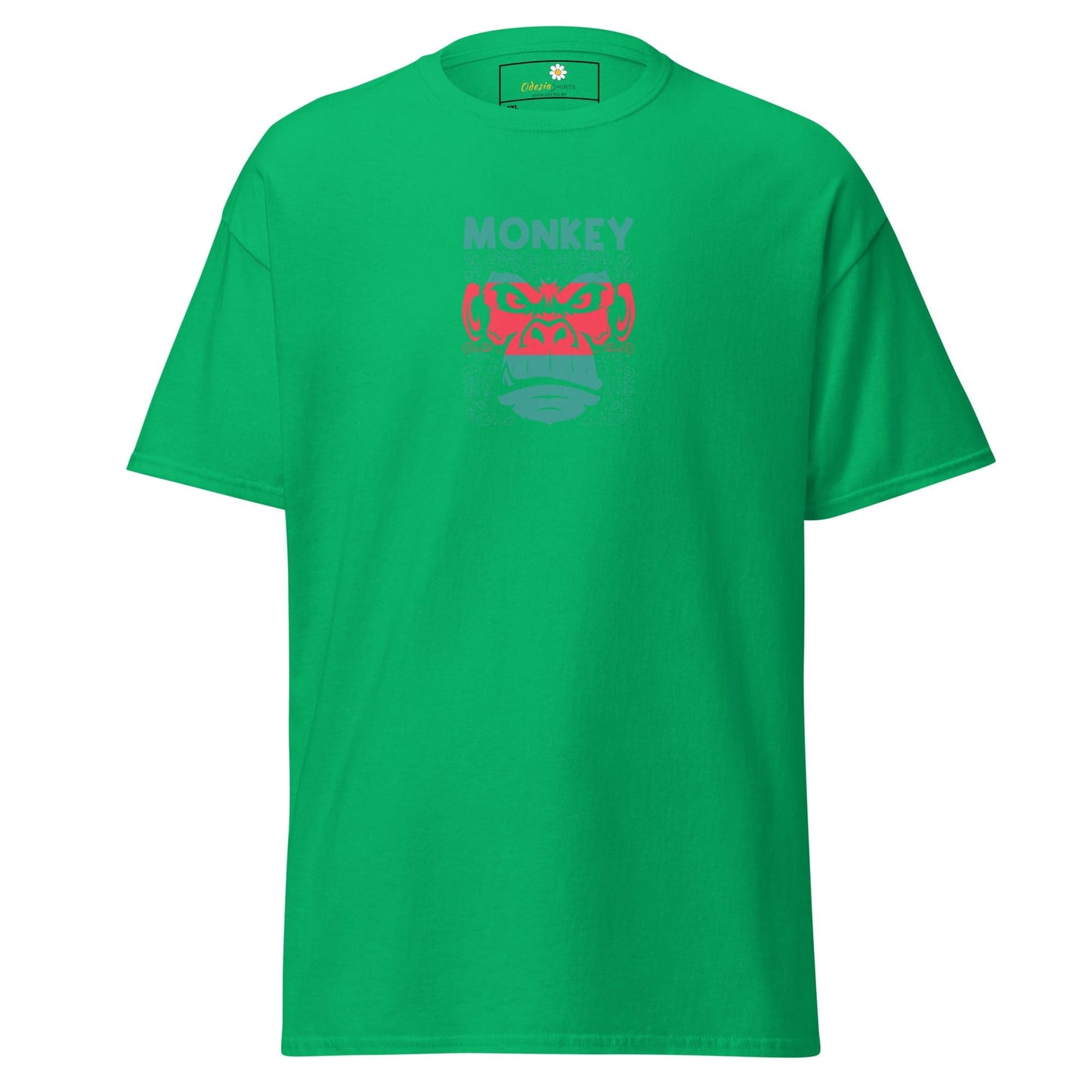 Green T-shirt with monkey graphic for men and women in sizes 2XL to 5XL