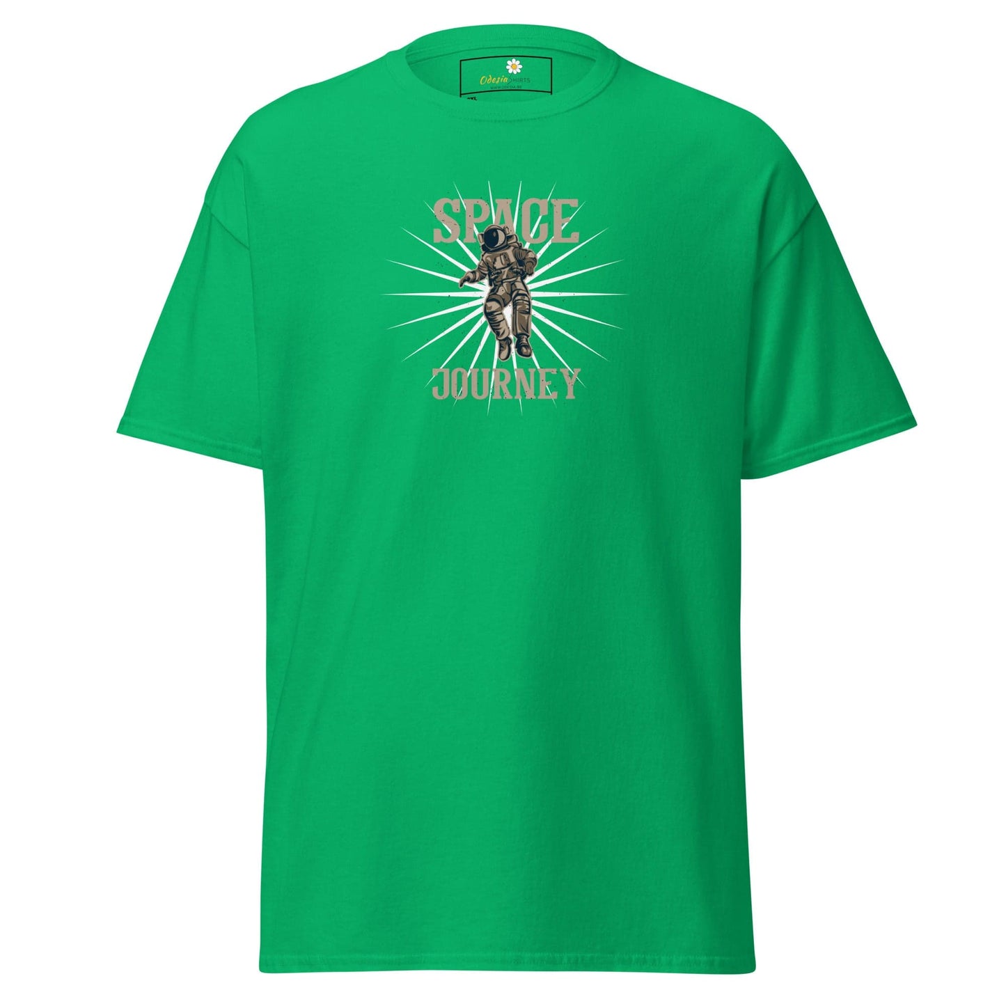 Green T-shirt with astronaut graphic, suitable for men and women, available in 2XL to 5XL