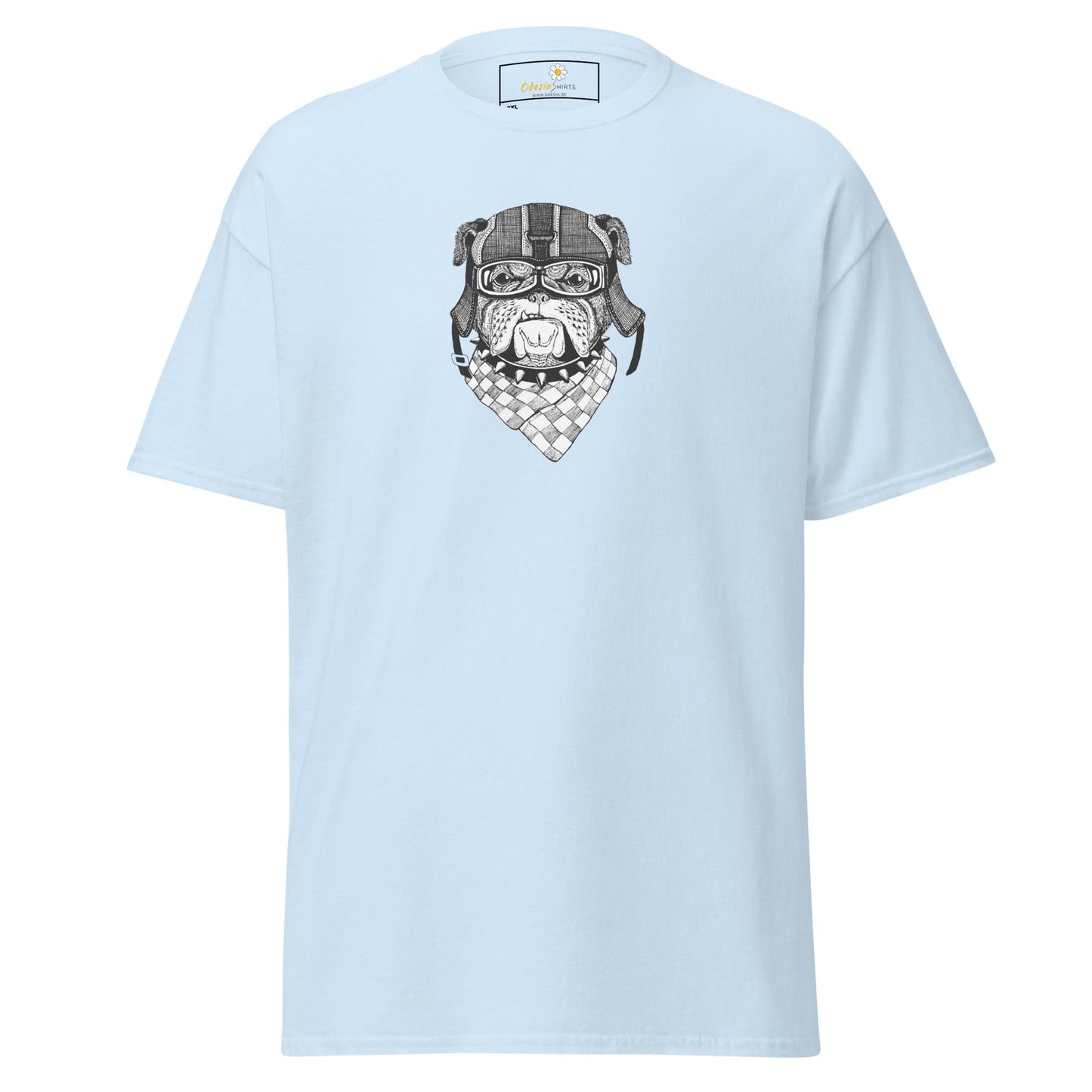 Light blue T-shirt with dog graphic for men and women sizes 2XL to 5XL