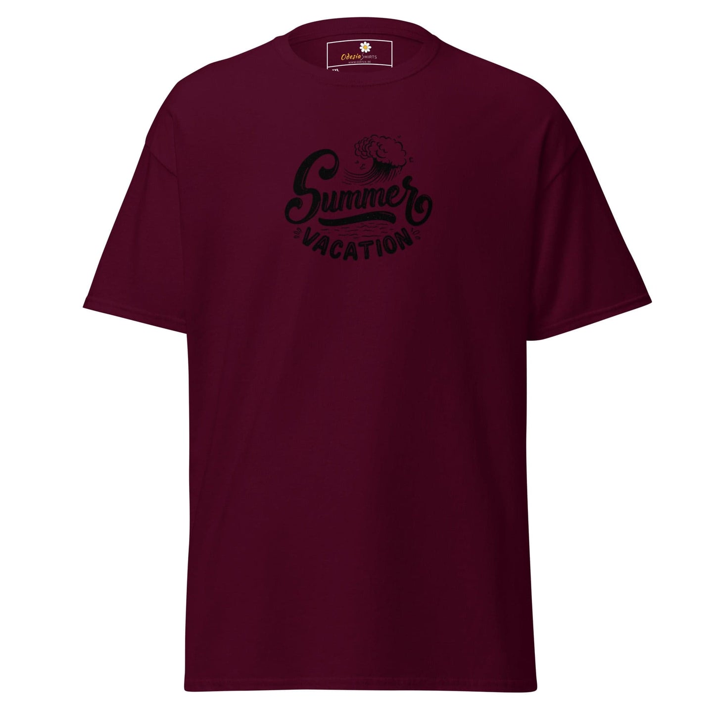 Maroon T-Shirt with Summer Vacation graphic for Men and Women in sizes 2XL to 5XL