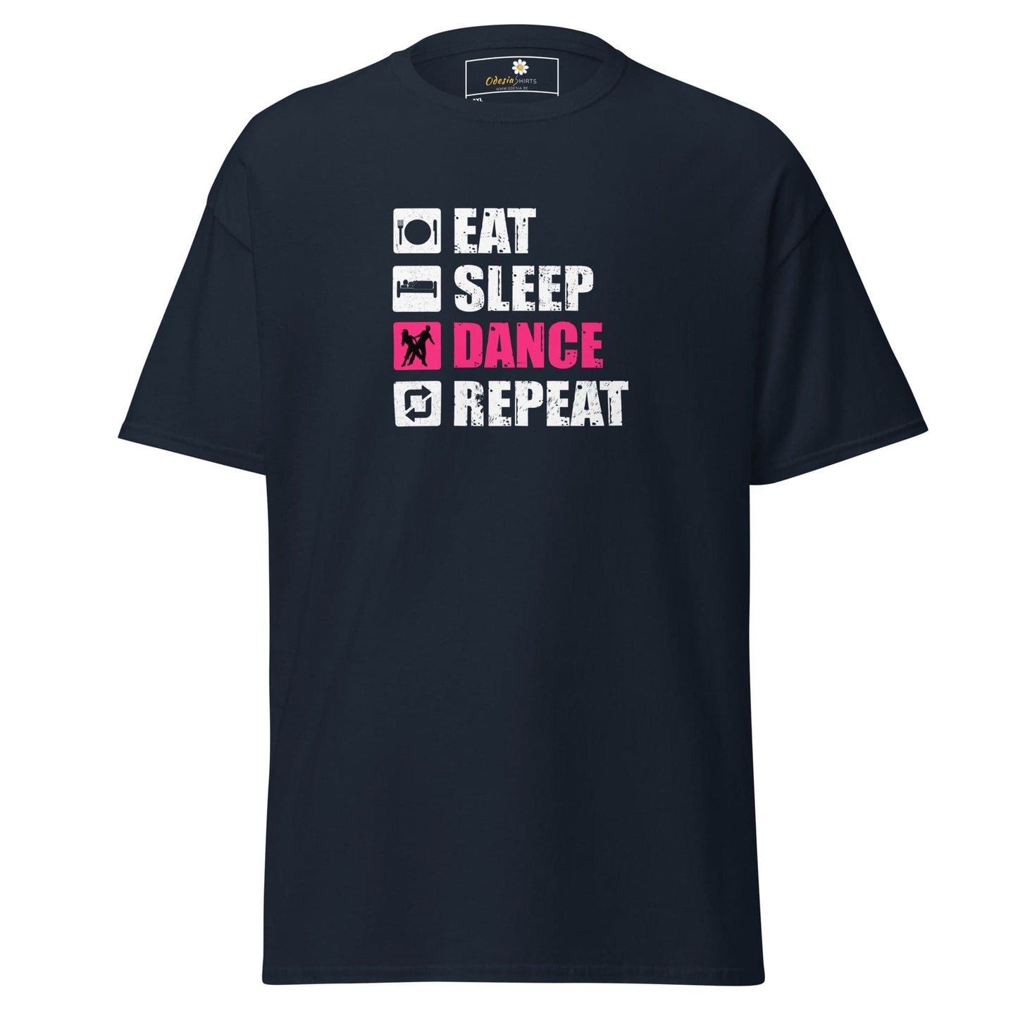Navy blue t-shirt.