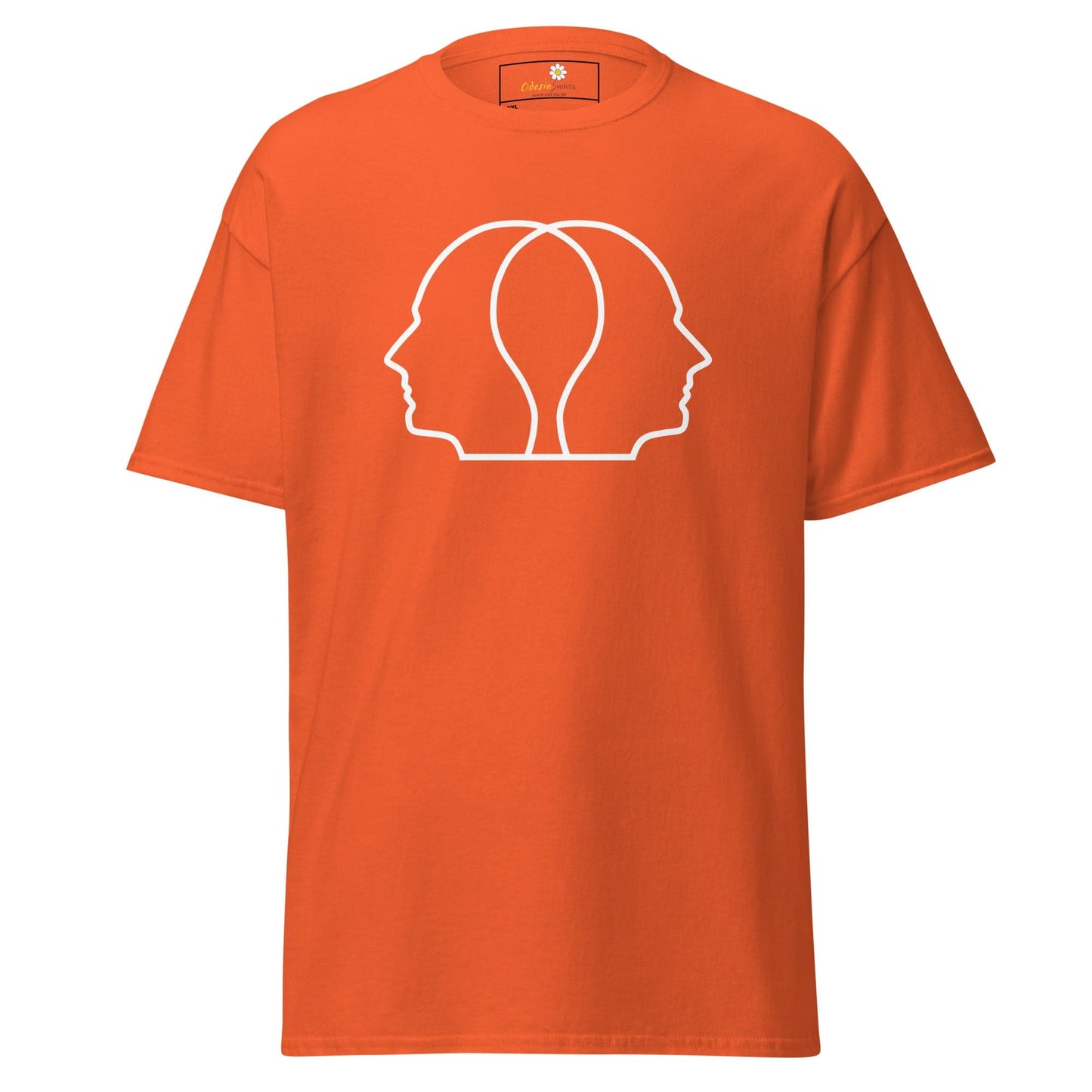 Orange T-shirt with white head outline design for men and women in 2XL to 5XL sizes
