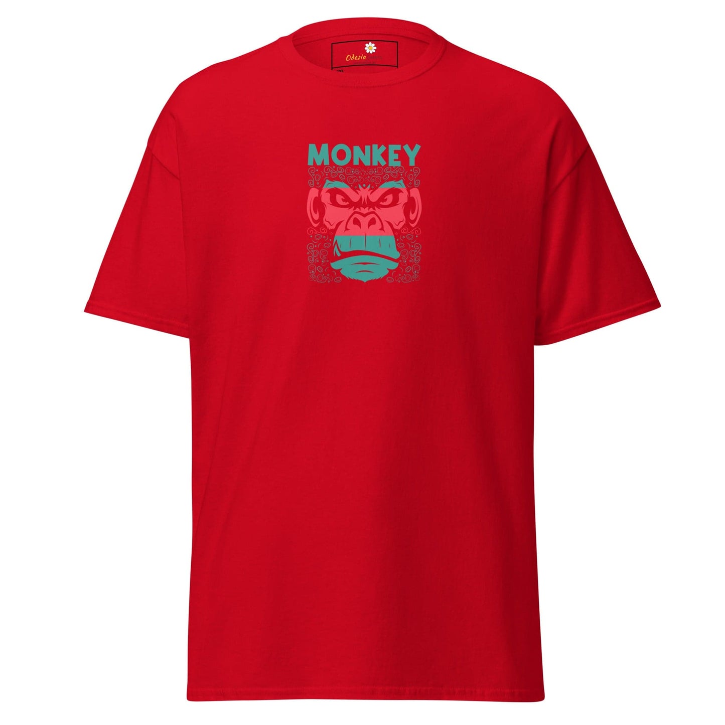 Red T-shirt with monkey graphic from T-SHIRT DESIGN TEE for Men and Women sizes 2XL to 5XL