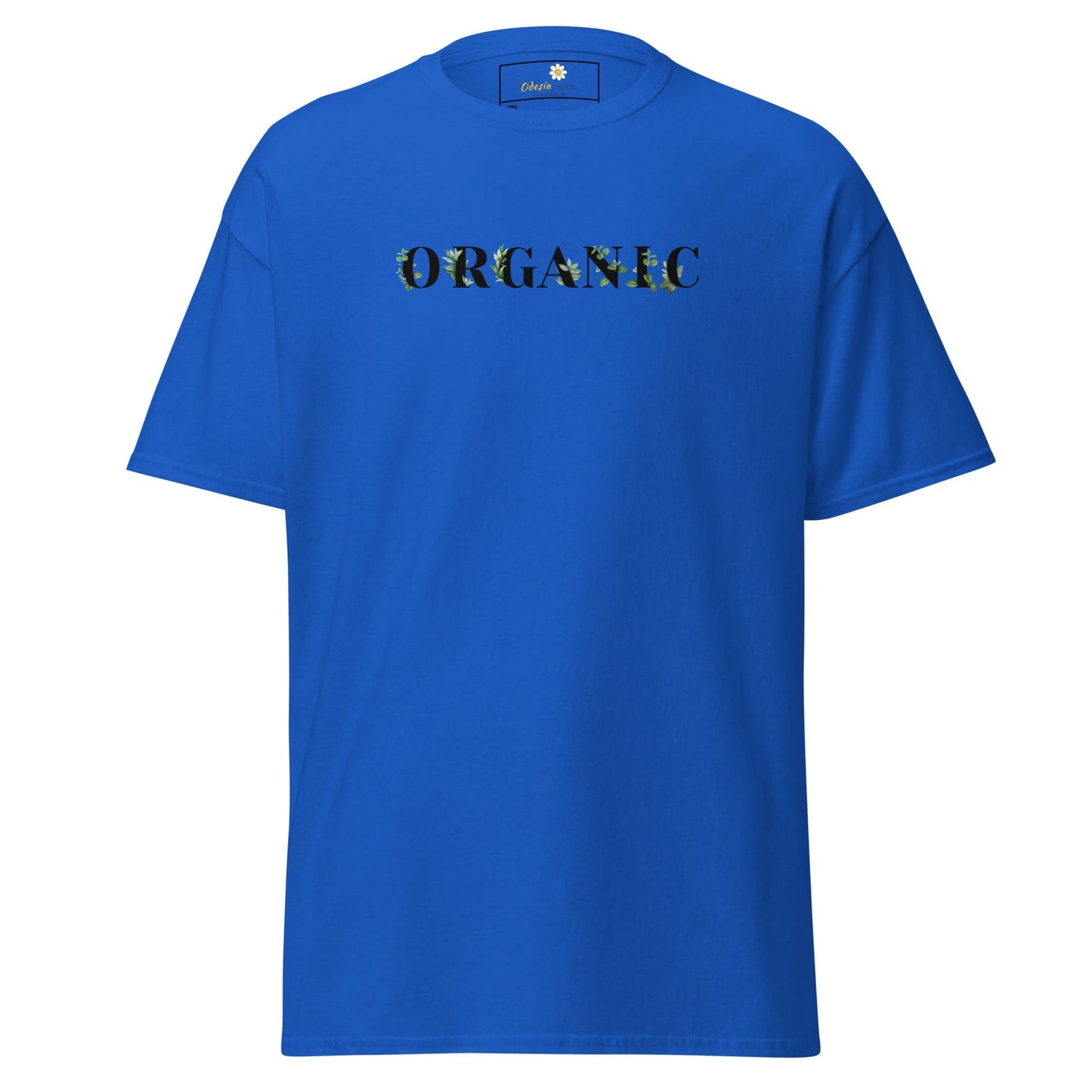 Blue T-shirt with ORGANIC text from T-SHIRT DESIGN TEE for MEN and WOMEN sizes 2XL to 5XL
