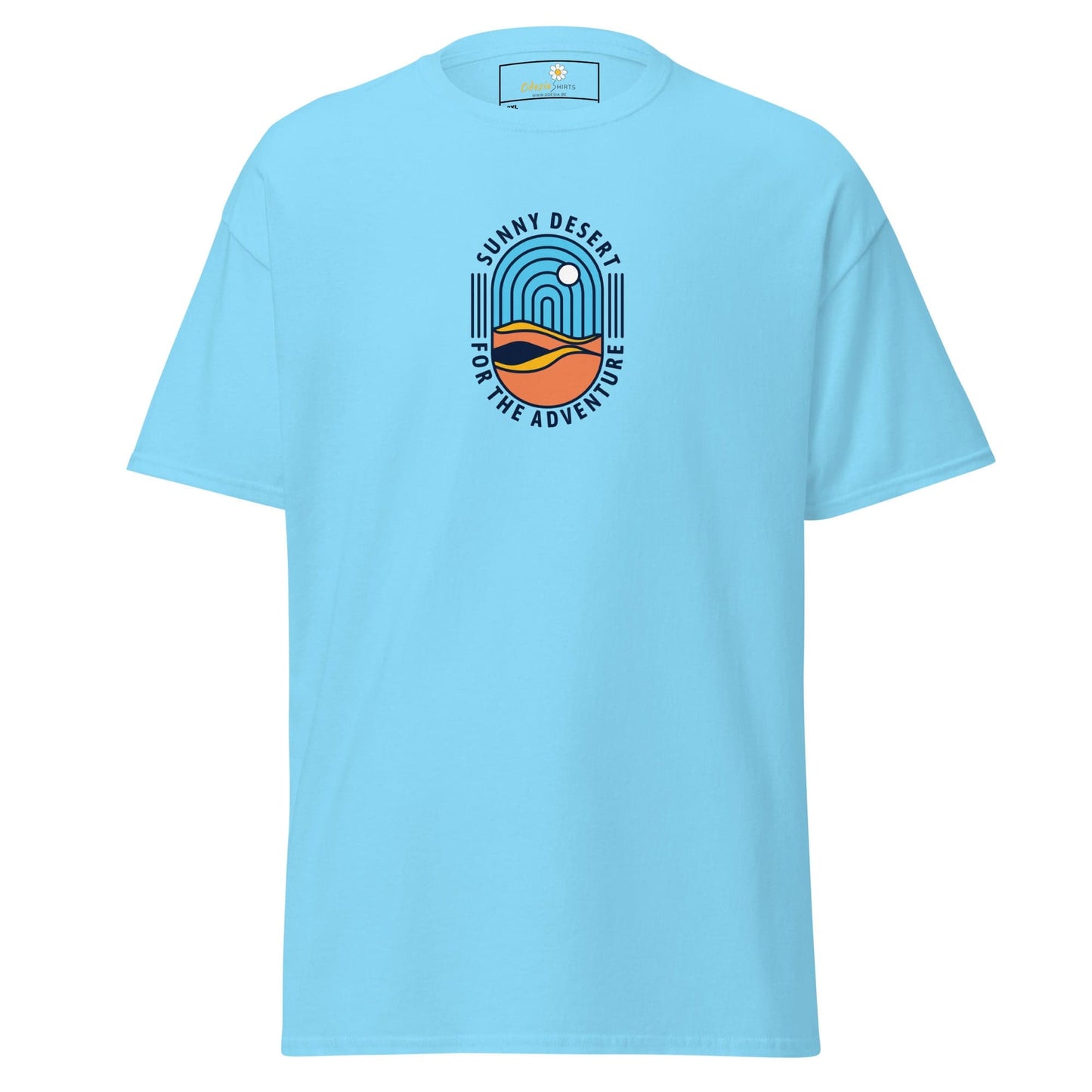 Light blue T-shirt featuring a desert graphic for men and women in 2XL to 5XL sizes