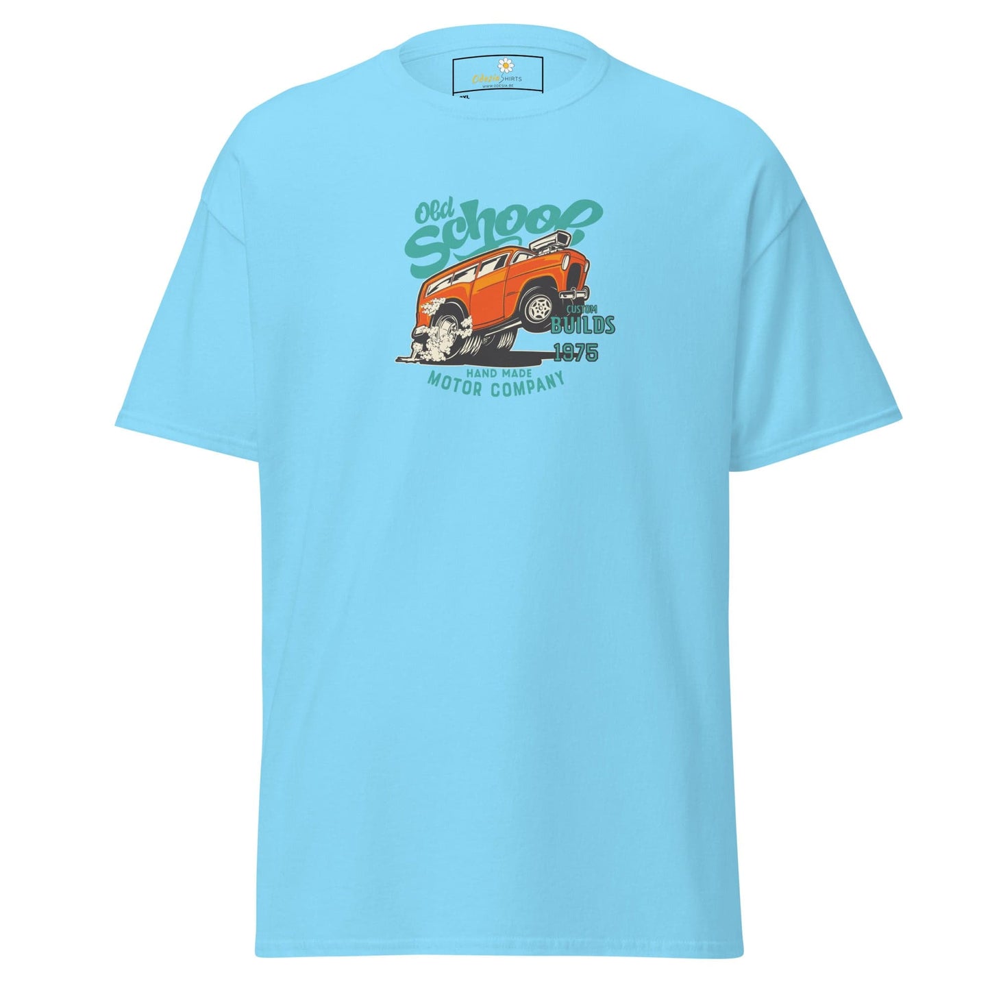 Light blue t-shirt.