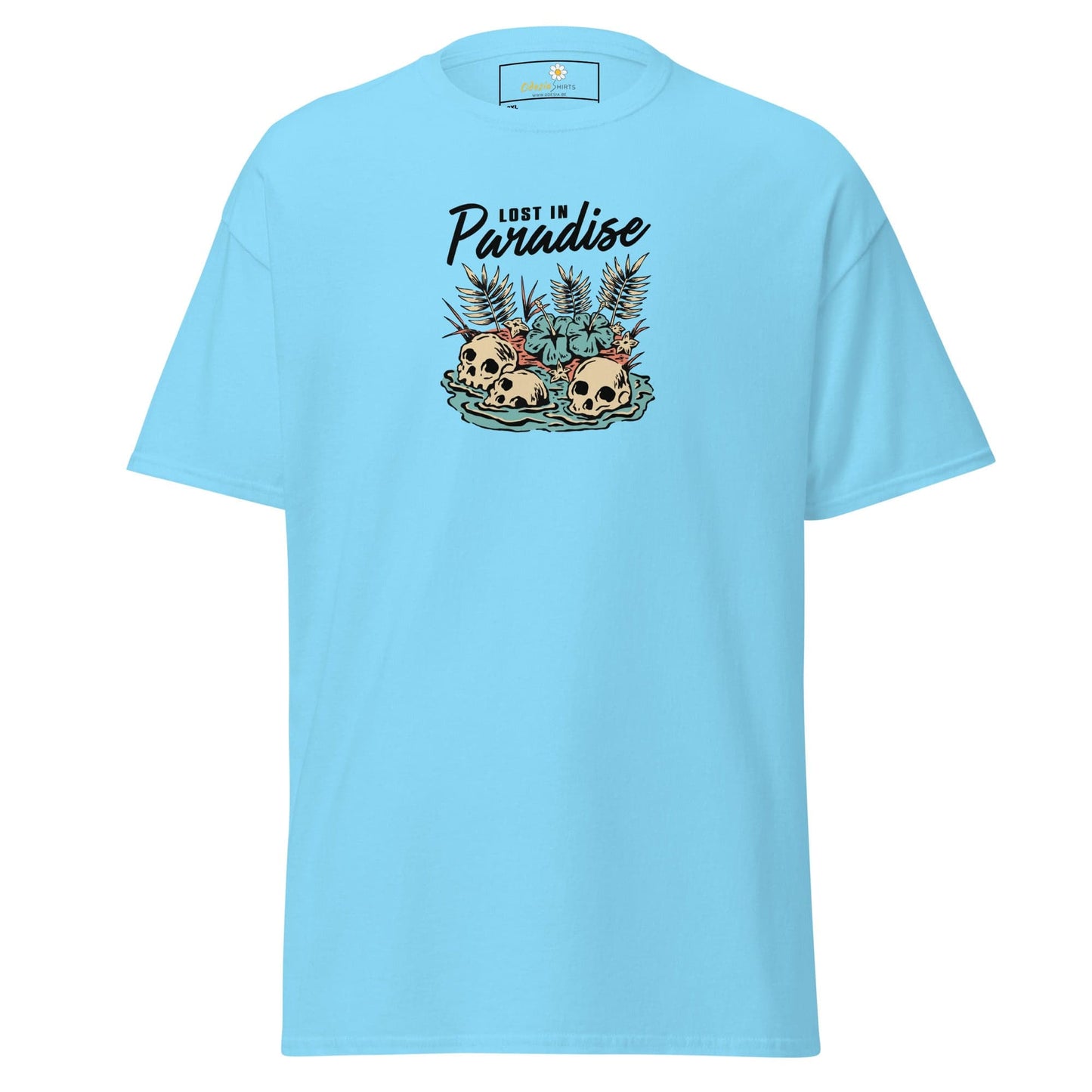 Light blue T-shirt with skull graphic from TSHIRT DESIGN TEE for men and women