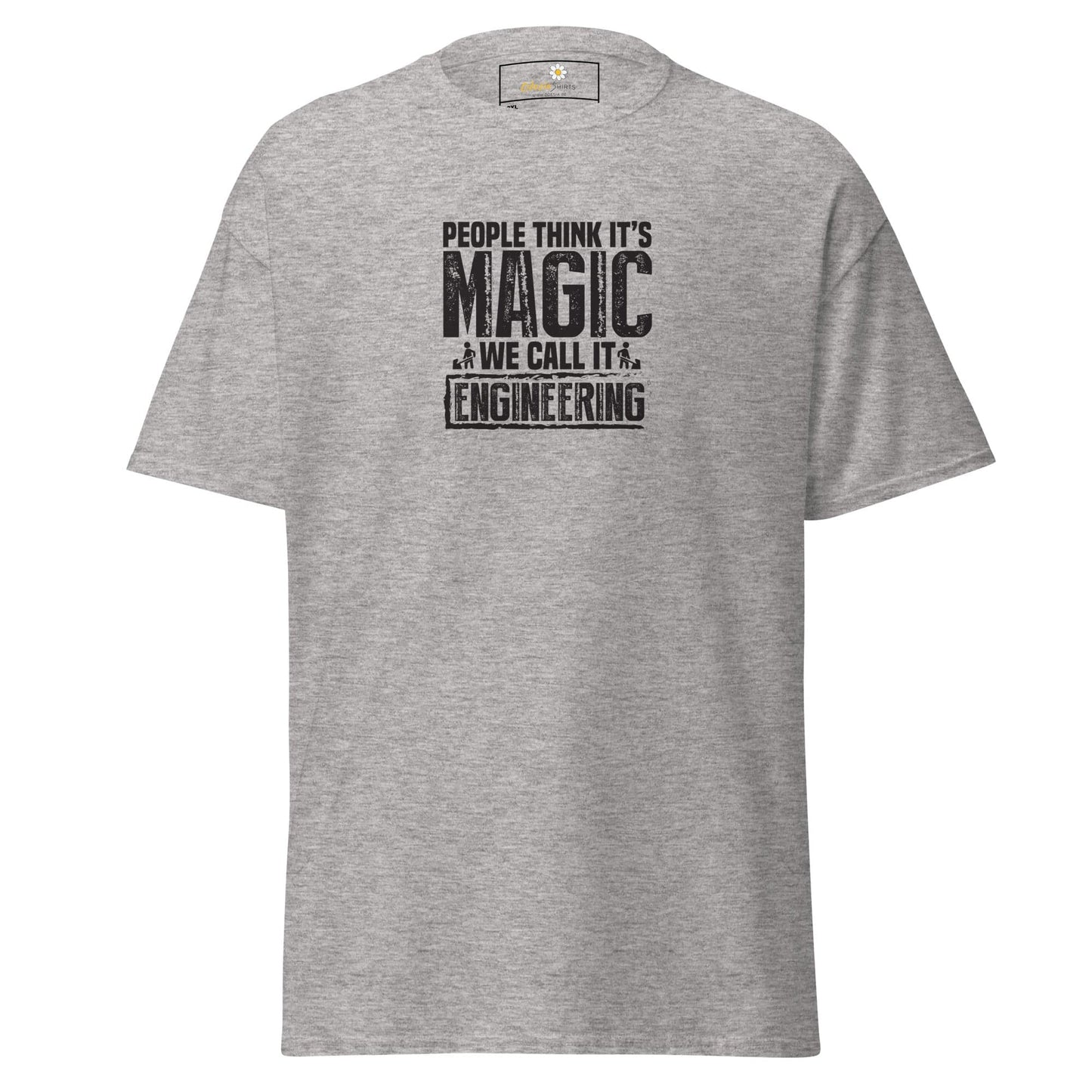 Gray t-shirt with engineering slogan.